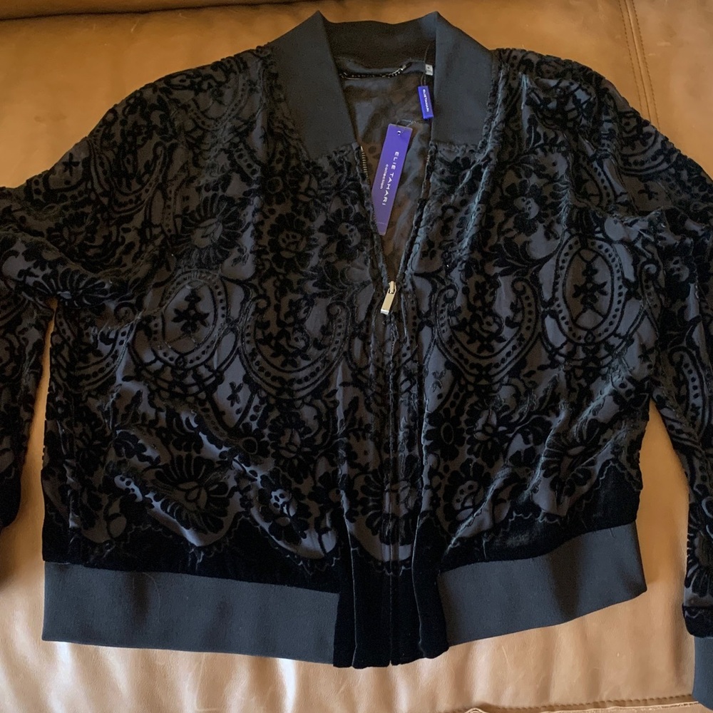 Eli Tahari Black Velvet Burnout Jacket